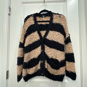Free People Black and Tan Textured Cardigan